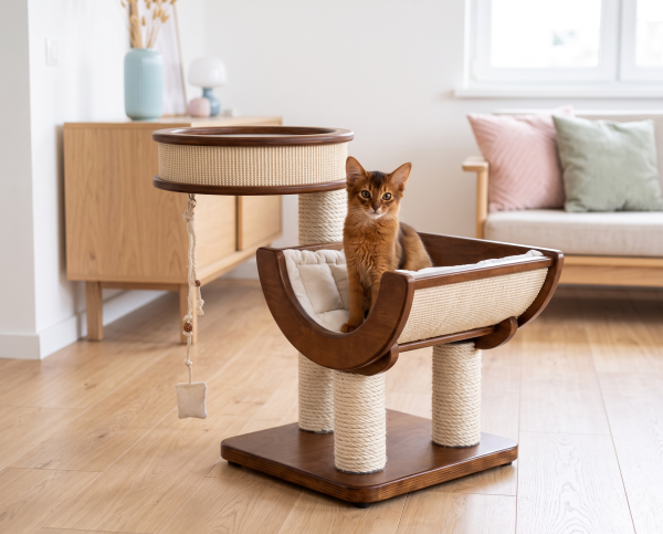 Kittenkratzbaum 2 Lasur Kastanie , Sisal hell.