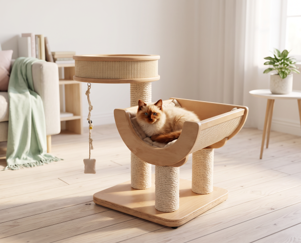 Kittenkratzbaum 2 lasiert, Sisal hell.