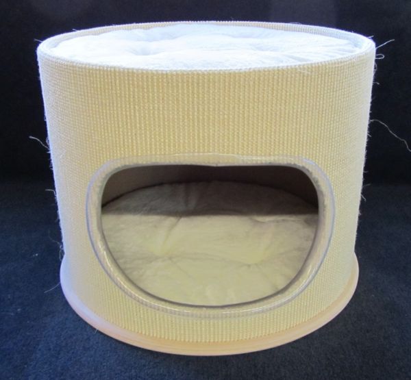 Sisal - Kratzbaumhöhle 52cm ø  ( mit Holzplatte 55 cm ø) mit Klettkissen